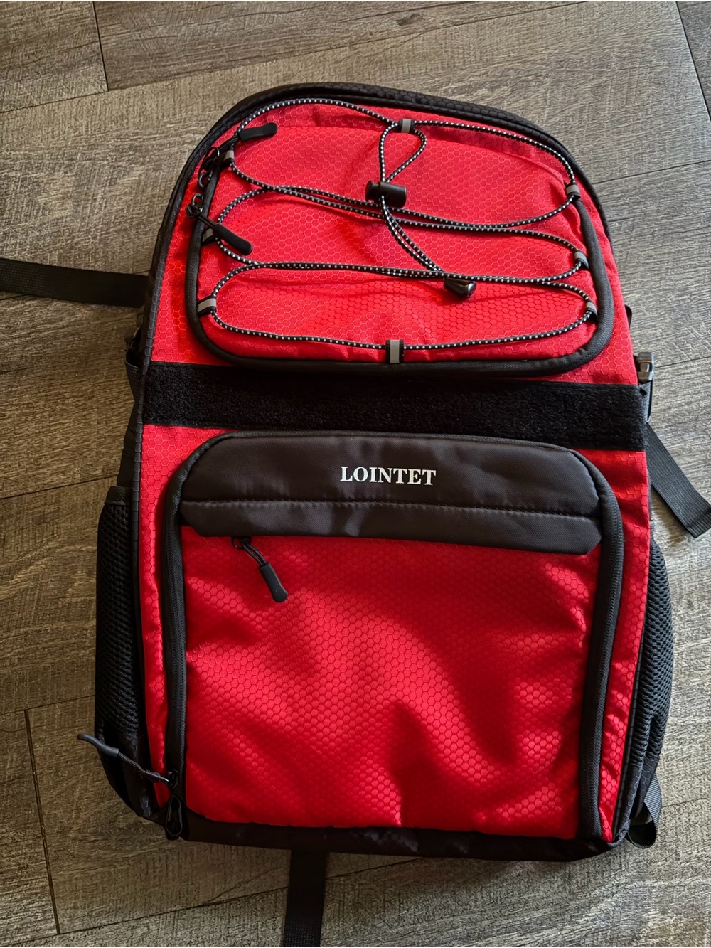 Red Men's basketball backpack with Front Pocket and Bungee Storage